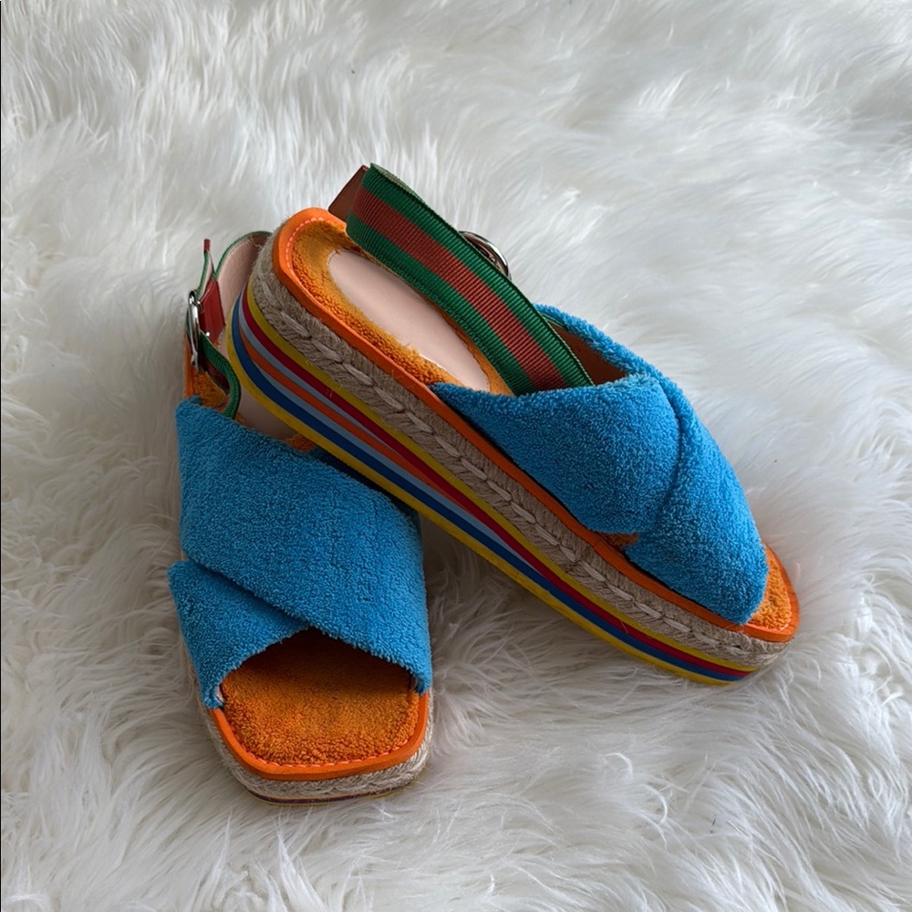 Gucci Yellow and Blue Platform Sandals - Picture 1 of 6
